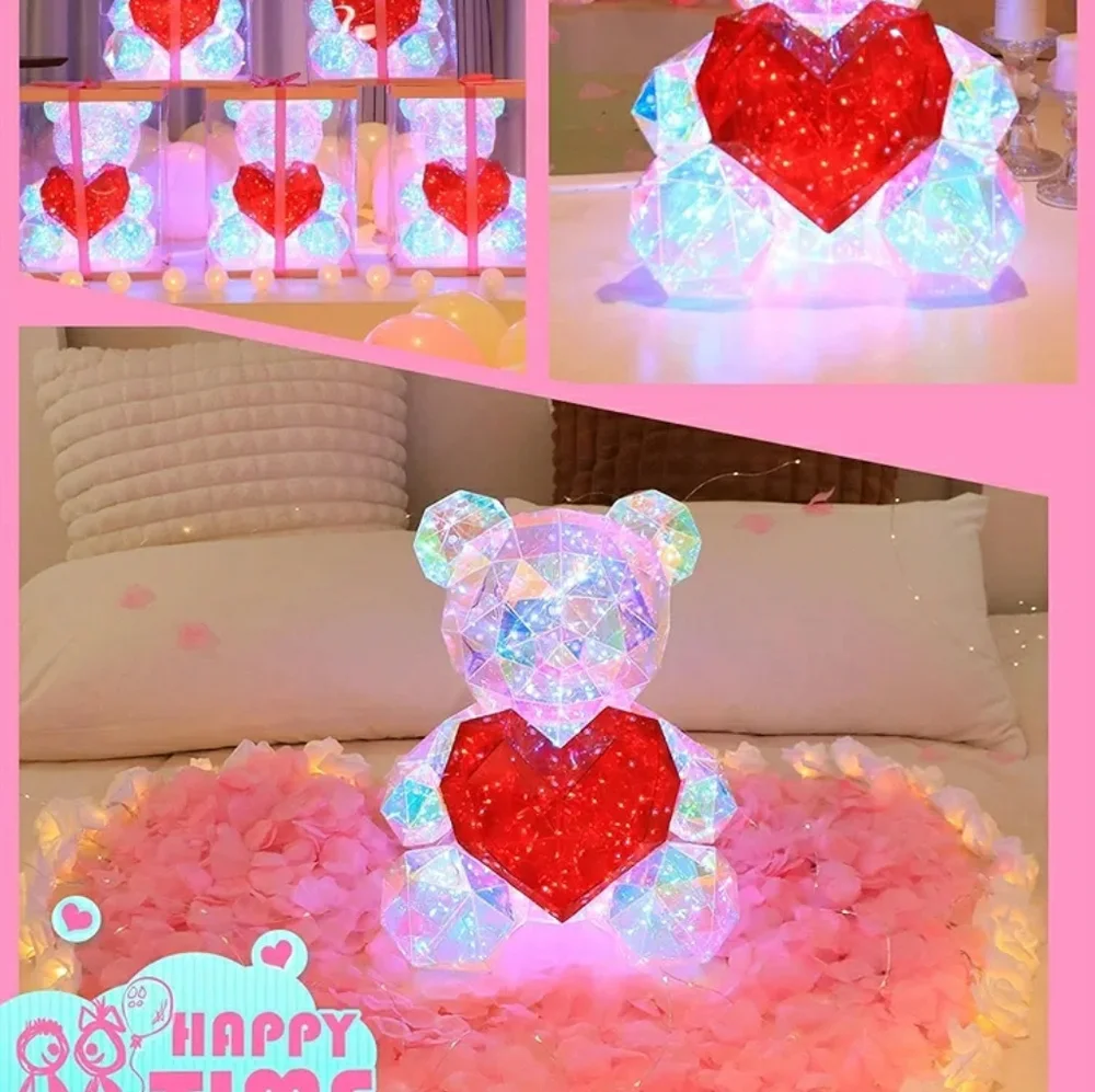 Valentine's Day Gift Crystal Bear Light Up with Red Heart - Picture 4 of 5